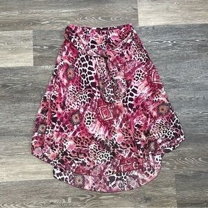 Ninety Pink Leopard Print Tie Waist Midi Skirt Small